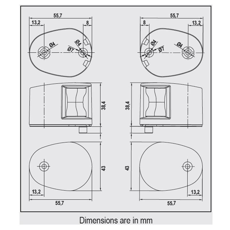 FOS LED 12 İskele&Sancak Feneri, Alttan Monte,112,5° Beyaz