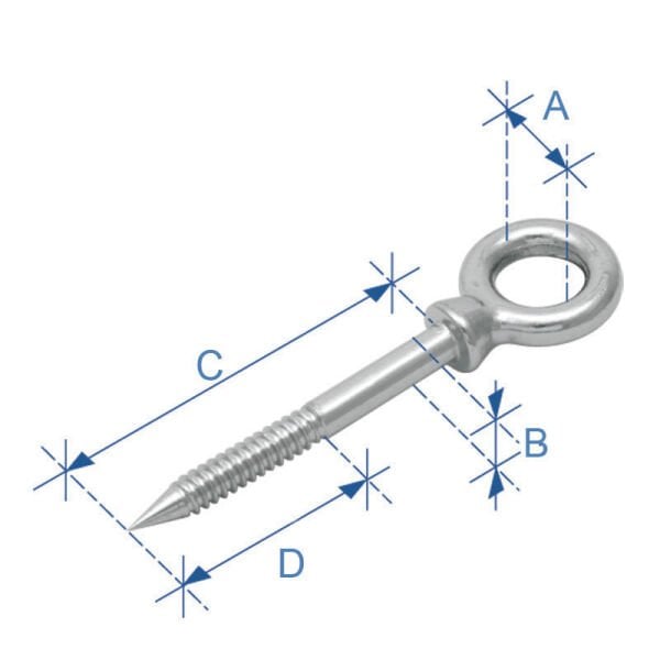 Gözlü Ağaç Vidası, Inox 316, 12x160Mm