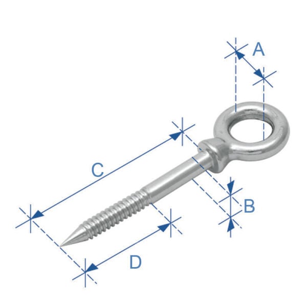 Gözlü Ağaç Vidası, Inox 316, 12x160Mm