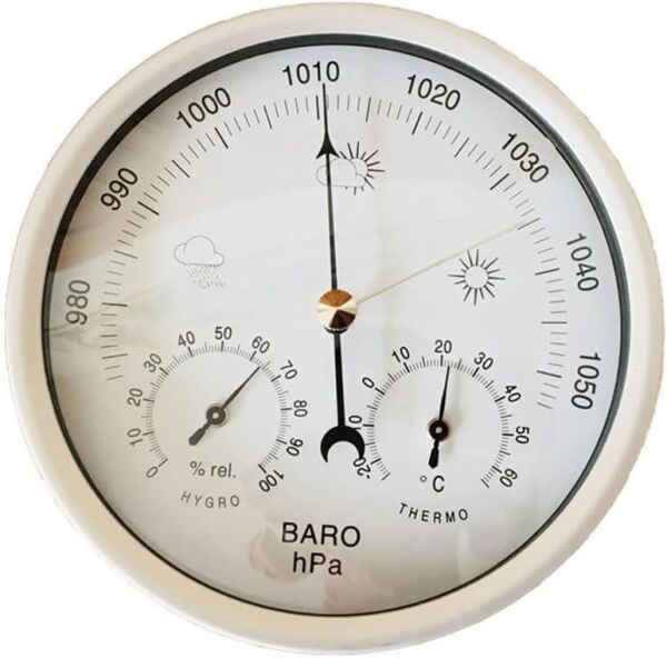 3'ü 1 Arada Duvar Tipi Analog Meteoroloji İstasyonu - Barometre, Termometre ve Higrometre - Beyaz