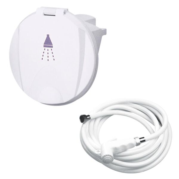 Duş Yuvası, Yuvarlak Kapaklı, Beyaz Duş Başlığı, 3m Hortum, Beyaz