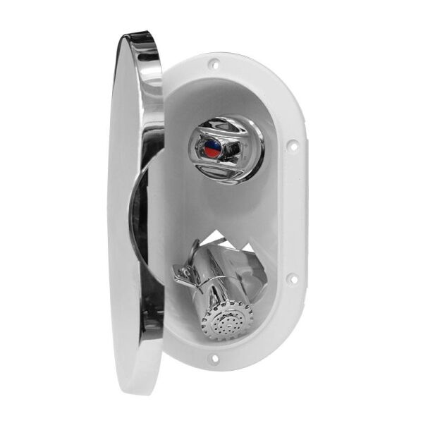 Duş Yuvası, Krom Duş Başlığı, Sıcak/Soğuk Musluk, 20 cm 3-Hortum Bağlantılı, 3M Hortum, Kapaklı, Krom