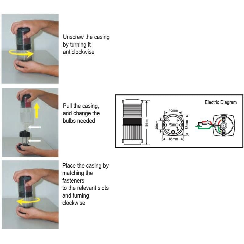 CLASSIC 20 3 Renkli(Kırmızı/Yeşil/Beyaz)+Çapa Feneri 360°, siyah gövdeli