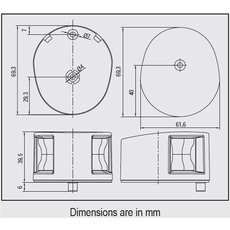 FOS LED 12 İki Renkli Seyir Feneri, Alttan Monte, Siyah